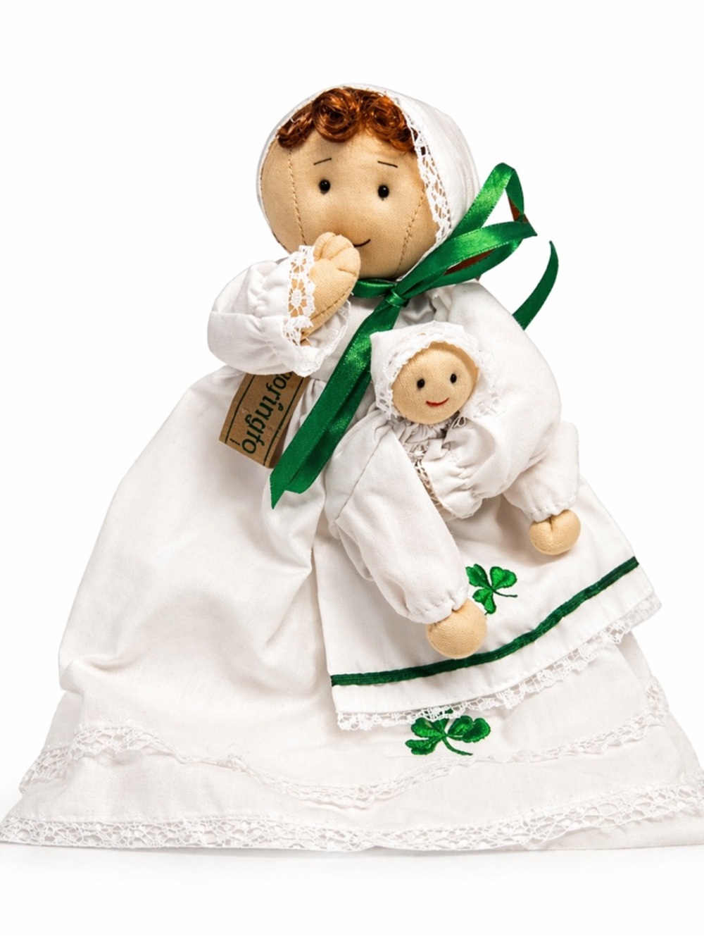 Springford Irish Mother & Baby Doll White Dress Shamrock St. Patrick’s Decor NWT